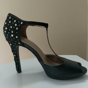 Black and Gold Studded BCBG T-strap heels Size 10